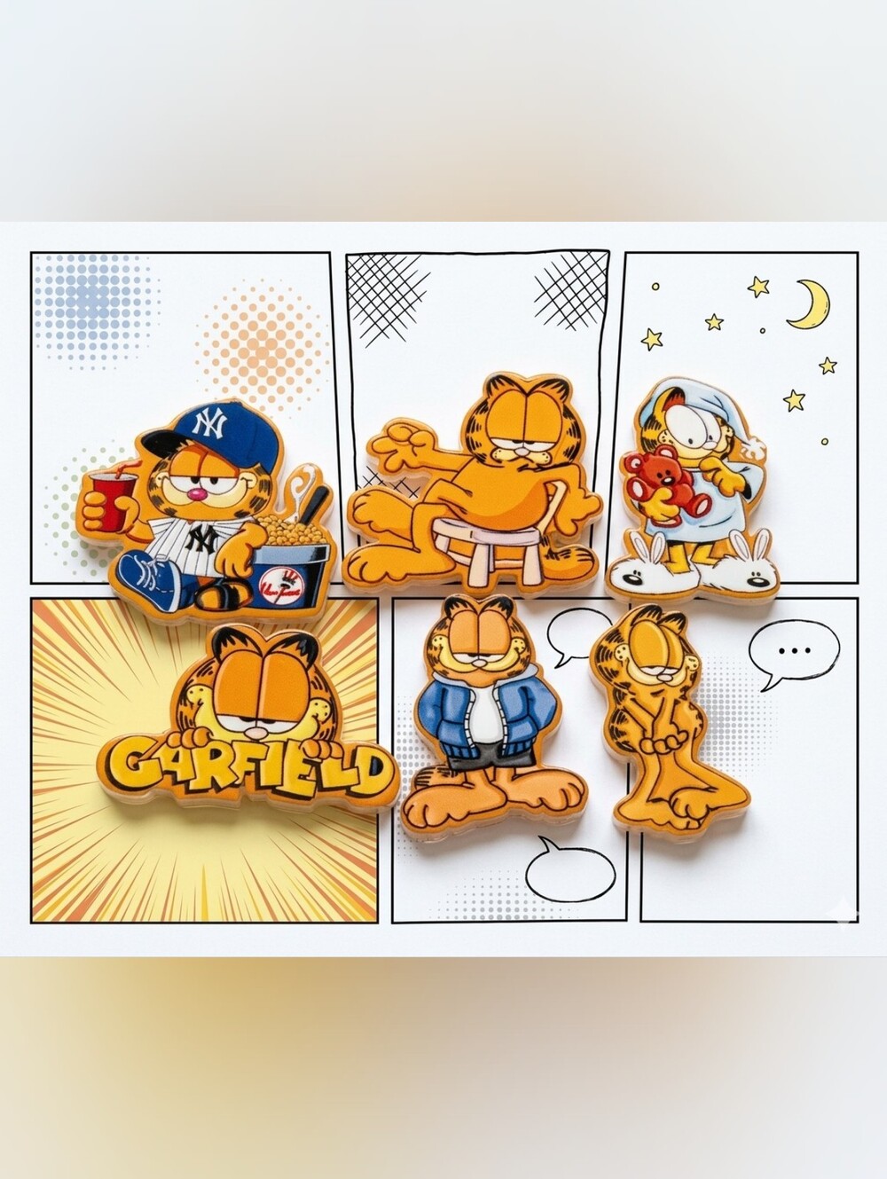 Comic Style Garfield Acrylic Focal Beads Lot Of 6 for Beadable Pens & Crafts